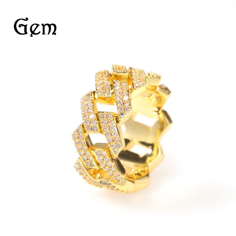 Anello da uomo con catena cubana in zirconi intarsiati in rame Hip Hop, design di nicchia, pesante, geometrico, artigianale_voghion.com