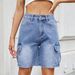 Women's Denim Cargo Shorts - Straight Leg Mid-Length Shorts With Functional Side Pockets_voghion.com