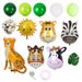 Set di palloncini in foil a forma di animali della giungla: leone, leopardo, elefante, zebra, scimmia, giraffa per decorazioni di compleanno e feste._voghion.com