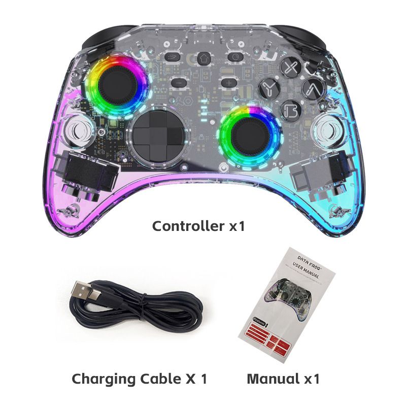 Gëeegent fir Nintendo Switch/LED/lite/PC drahtlose Bluetooth Elite Versioun Controller mat transparenter RGB Beliichtung_voghion.com