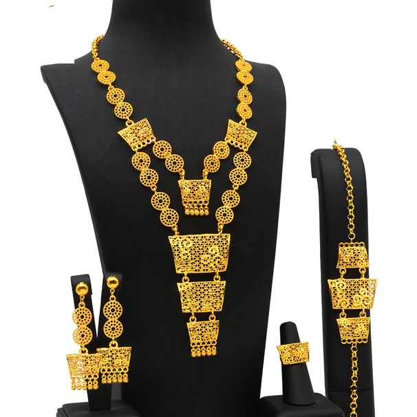 Anhänger Schmuckset Braut Hochzeit Accessoires Legierung lange Halskette Armband Ring Ohrringe_voghion.com