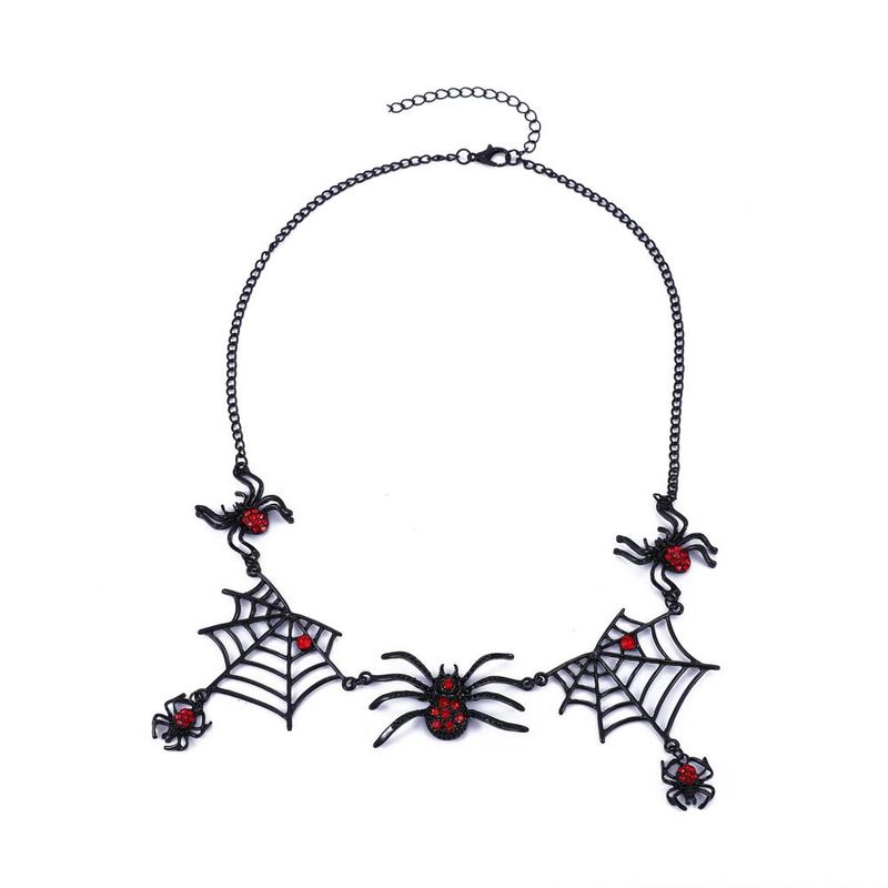 Gepersonaliseerde korte kraagketting Vintage gotische overdreven zwarte spinnenwebketting Halloween-cadeau_voghion.com