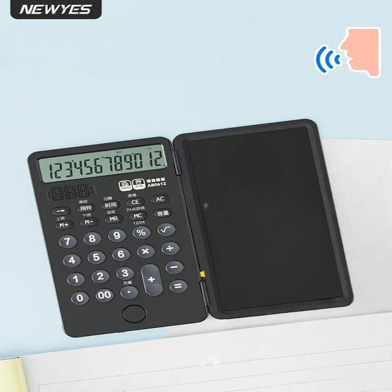 Foldable Voice Calculator With Memo Pad - 12-Digit Display, Dual Power (Battery/USB), Large Screen & Ergonomic Design For Office_voghion.com