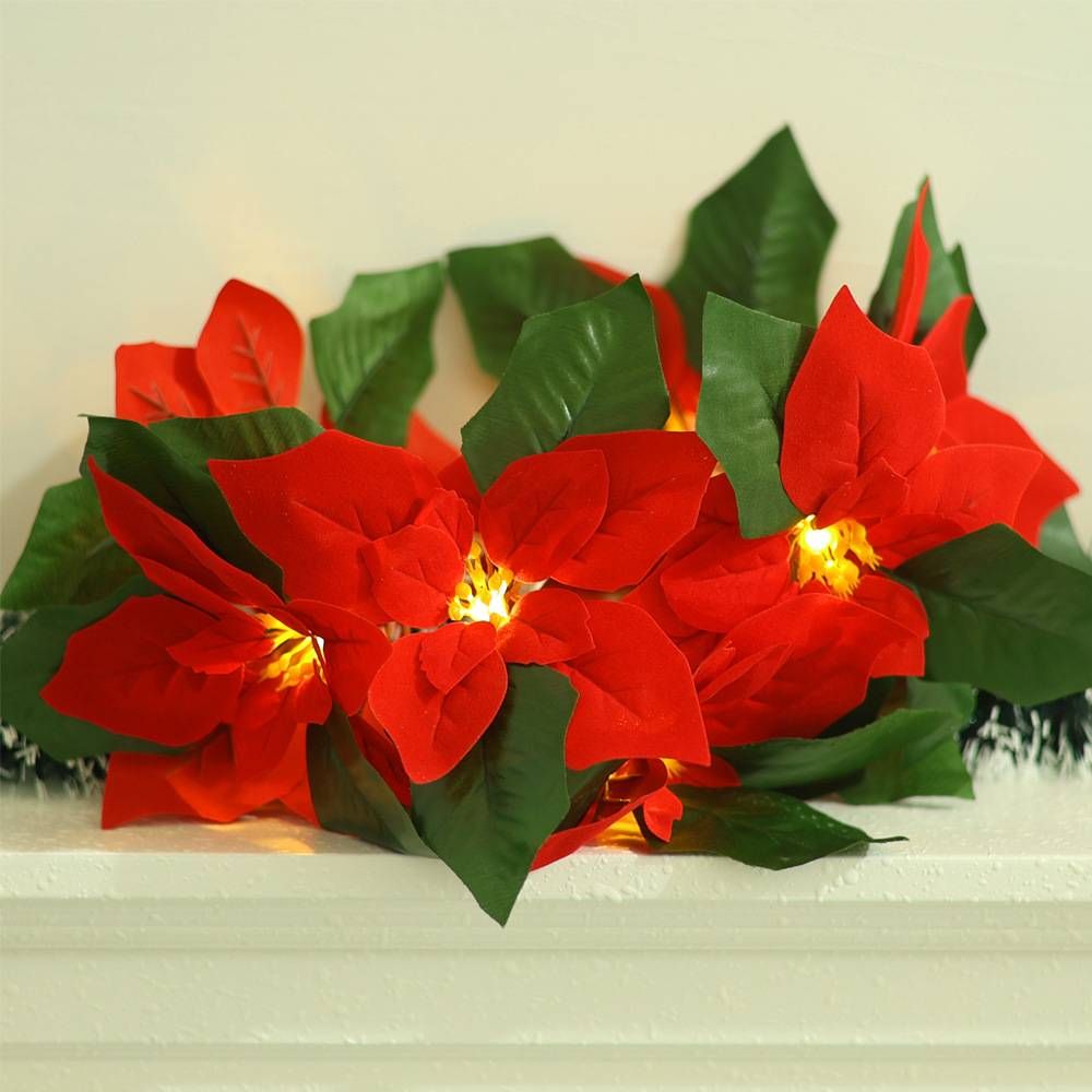 LED Poinsettia String Lights – 3M/20 LED Battery-Operated Christmas Decor With Shatterproof Fabric Petals (IP42, Warm White 2800K)_voghion.com
