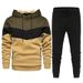 Men's casual sports suit spring and autumn hooded splicing sweatshirt with solid color sweatpants casual and comfortable two-piece suit_voghion.com