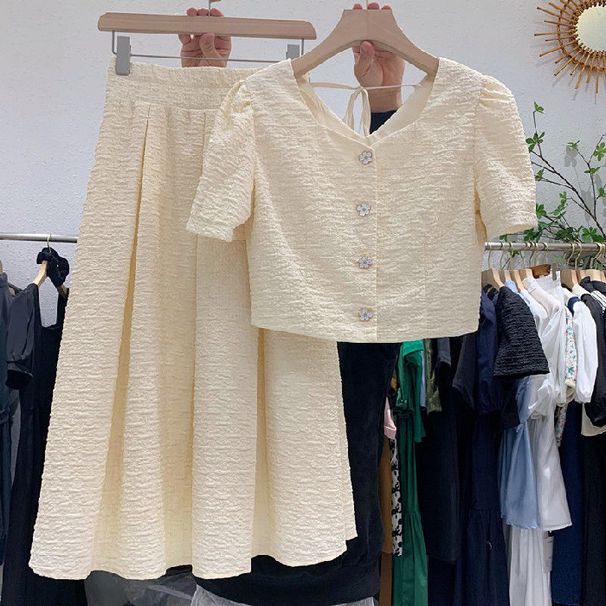 Women's Korean Style Two-Piece Dress Set - Slim Fit Mini Skirt & Top | Trendy Elegant Outfit_voghion.com