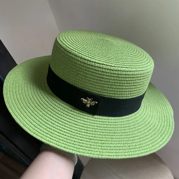 Yaz erkek ve kadın siyah geniş kenarlı düz üst vizör küçük arı koruma tatil plaj çok yönlü güneş hasır şapka_voghion.com