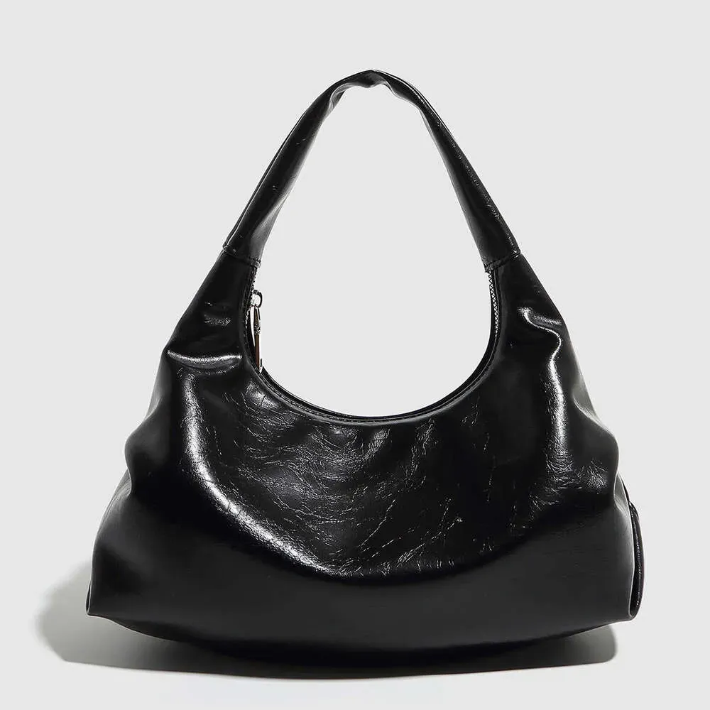 High-end Wrinkled Black Soft Leather Handbag Cloud Dumpling Underarm Shoulder Handheld Women's Bag_voghion.com