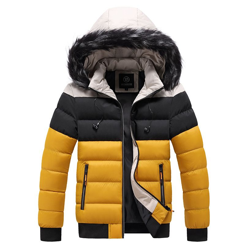 Abbigliamento da uomo con cappuccio, giacca trapuntata colorata antivento, spessa e calda, imbottita in cotone, colore casual_voghion.com