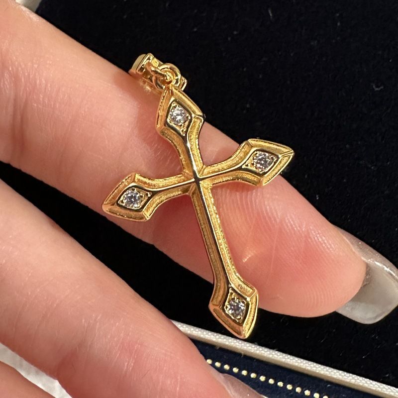 S925 Sterling Silver Cross Pendant Chinese Antique French Retro Personalized Fashion Simple Vintage Zircon Pendant_voghion.com