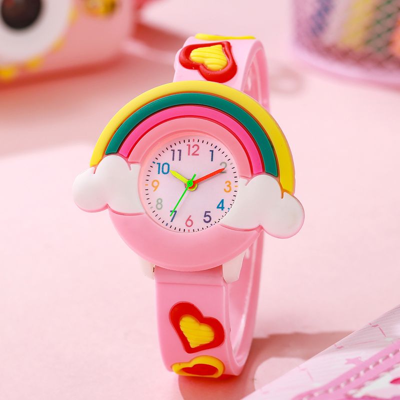 Rainbow Cloud Pattern Cute Heart Strap Adorable Cartoon Silicone Children's Watch 1pcs/set_voghion.com