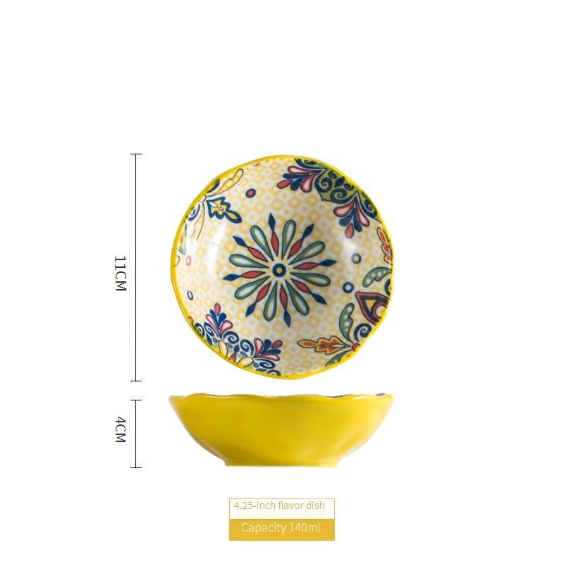 Bohemian Underglaze Ceramic Dinnerware Set - Hand-Painted Bowls & Plates For Rice Noodles & Fish Serving_voghion.com