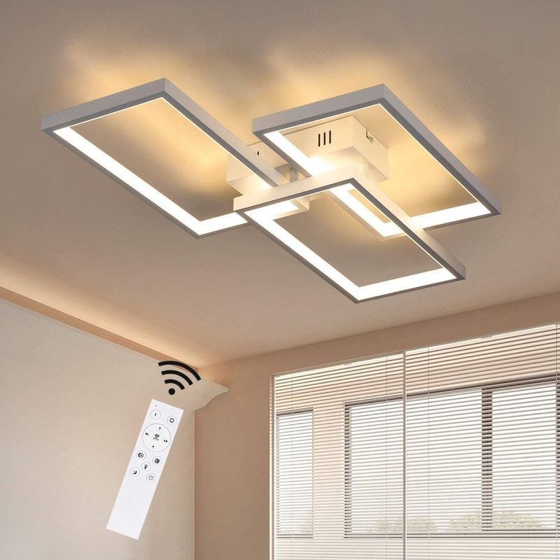 Deckenlampe LED Weiß Deckenleuchte - Dimmbar Mit Fernbedienung 63W Wohnzimmerlampe Aus Metall Modern-Design Für Esszimmer Arbeitszimmer Flur Büro_voghion.com