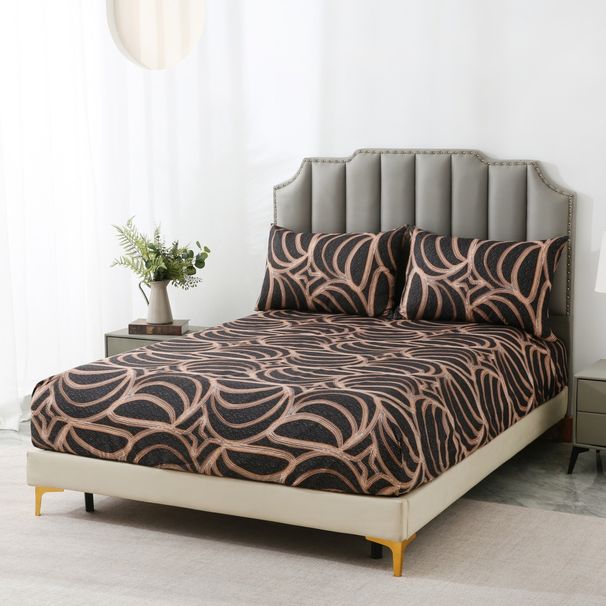 Black Geometric Round Mattress Cover Polyester 3D Printed Bedspread_voghion.com