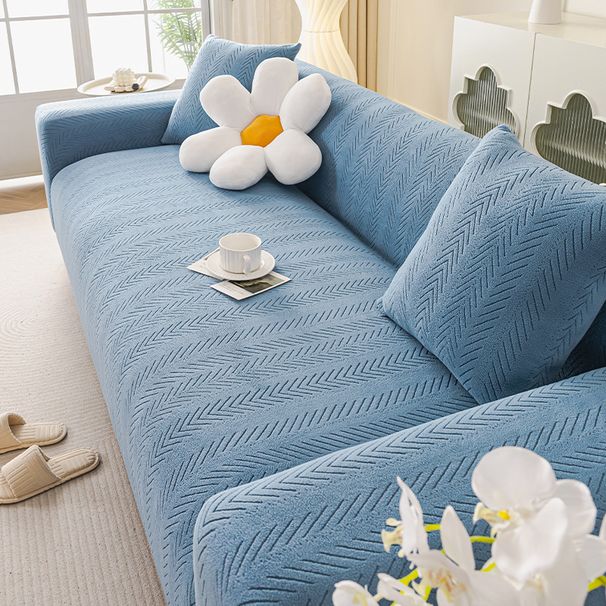 Fleece gestreepte bankhoesset – rekbare, katbestendige beschermer voor hoekbanken (crèmewit, elegant grijs en meer)_voghion.com