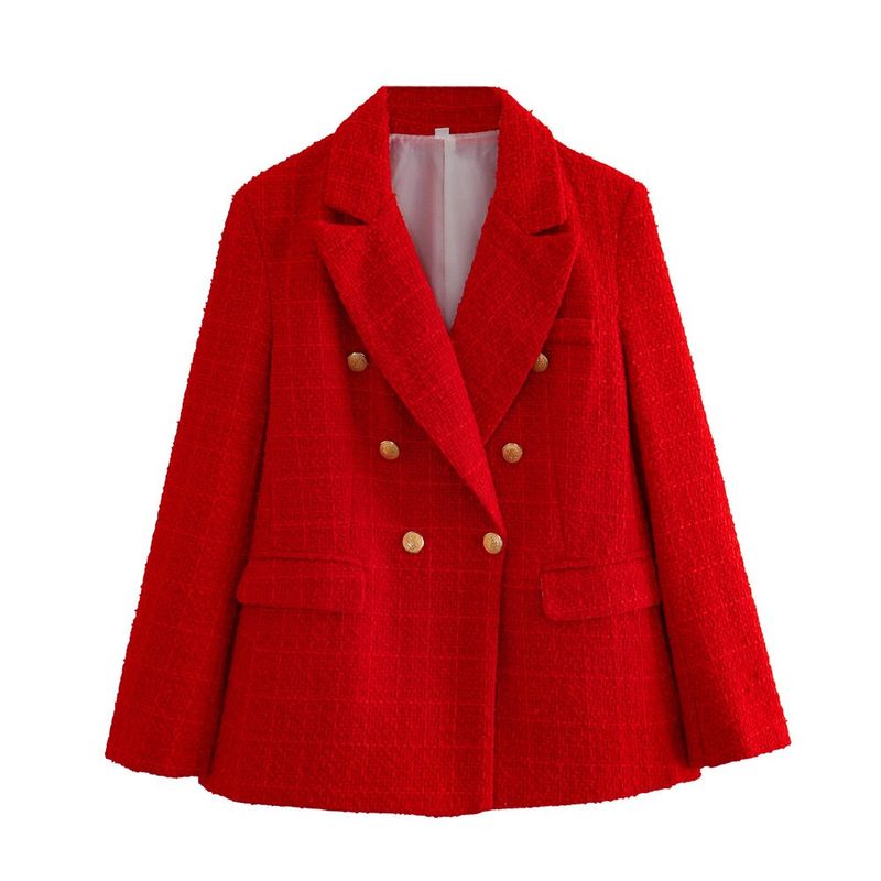 2023 femmes mode Double boutonnage pied de poule Blazer manteau Vintage à manches longues poches à rabat vêtements d'extérieur pour femmes Chic Vestes_voghion.com