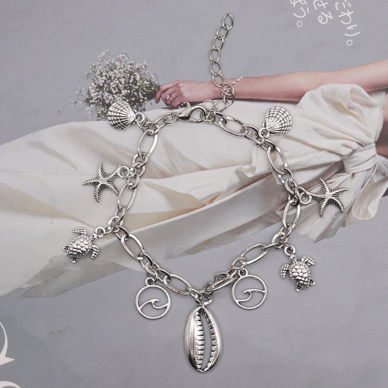 Ciondolo a forma di conchiglia con stella marina in argento antico lucido, creativo e semplice, per gioielli da piede, catena alla caviglia_voghion.com