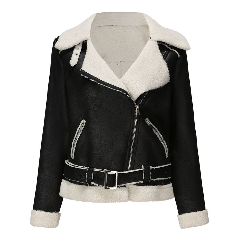 Women's Clothing Autumn and Winter Fur Integrated Warm Suede Jacket Leather Belt Lapel Coat_voghion.com