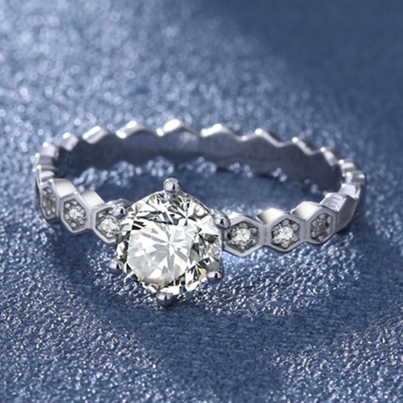 S Pure Silver 2 Carat Adjustable Open Honeycomb Ring For Women, Niche Design, Fashionable High-end Luxury, Light Luxury_voghion.com