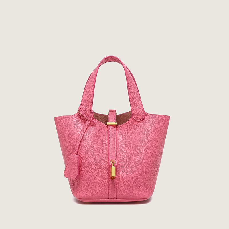 2024 New Vegetable Basket European and American Style Soft Leather Women's Large Capacity Lychee Pattern Bucket Bag Handbag_voghion.com