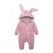 Baby børn store ører kanin Onesie hætte lynlås kravledragt_voghion.com