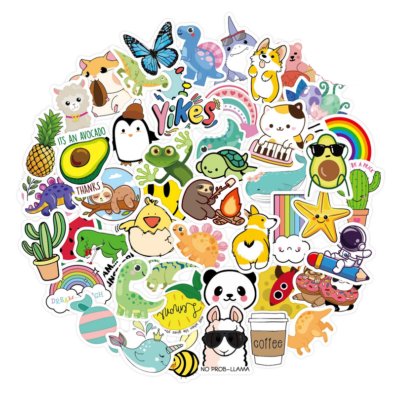 50pcs stickerswaterproof cartoon summer ins aesthetic luggage water bottle outdoor stickers_voghion.com