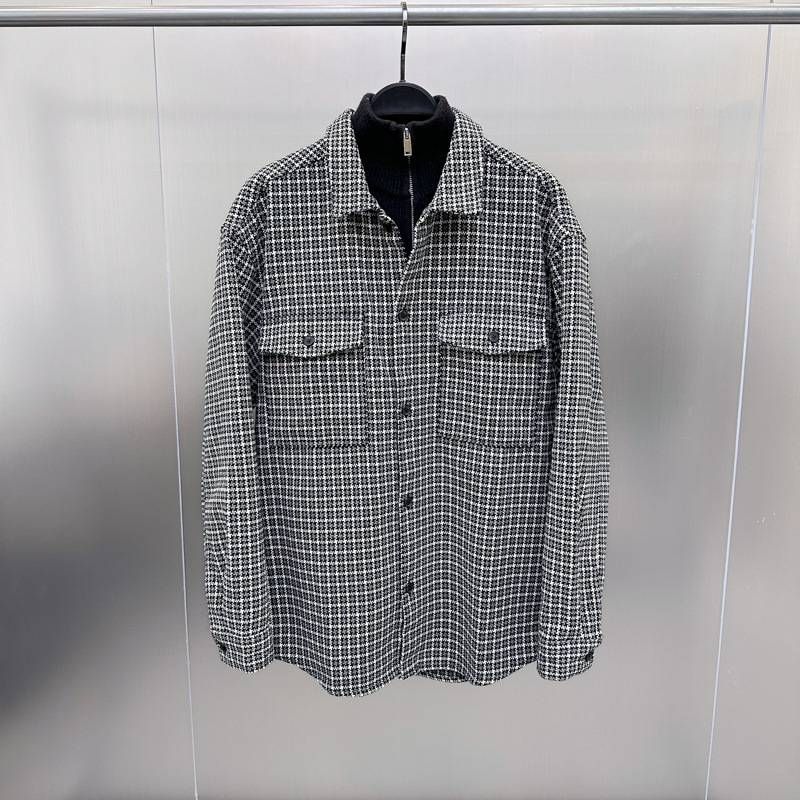 Férfi ruházat Őszi és téli Houndstooth gyapjúkabát Szőtt külső viselet Vastag ing Laza kabát_voghion.com