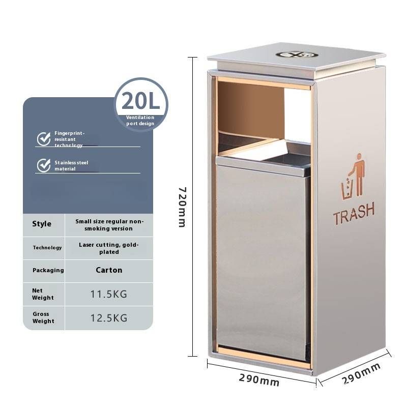 Commercial Stainless Steel Trash Bin For Hotels, Lobbies, And Shopping Malls – Square Design With Ventilation Holes, Heavy-Duty 20kg, No Lid_voghion.com