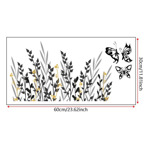 Adesivo da parete con spiga di grano a farfalla nera in PVC satinato N1758 per soggiorno, camera da letto, decorazione di sfondo_voghion.com