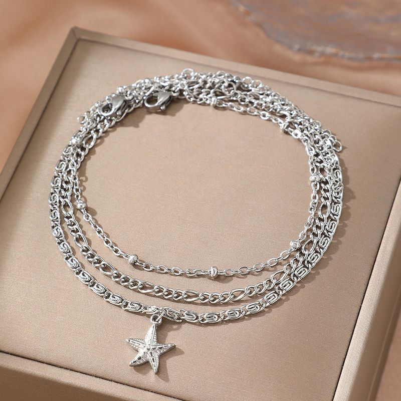 Heißer Verkauf Mode Einfach Strand Casual Stil Seestern Gold Kette 3-Stück Kombination Fußkettchen Set_voghion.com