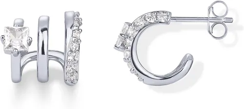 Dreifache Creolen mit Zirkonia-Segmenten, 14 Karat vergoldet, Sterlingsilber, für Damen | Statement-Ohrstecker mit dreifacher Creole_voghion.com