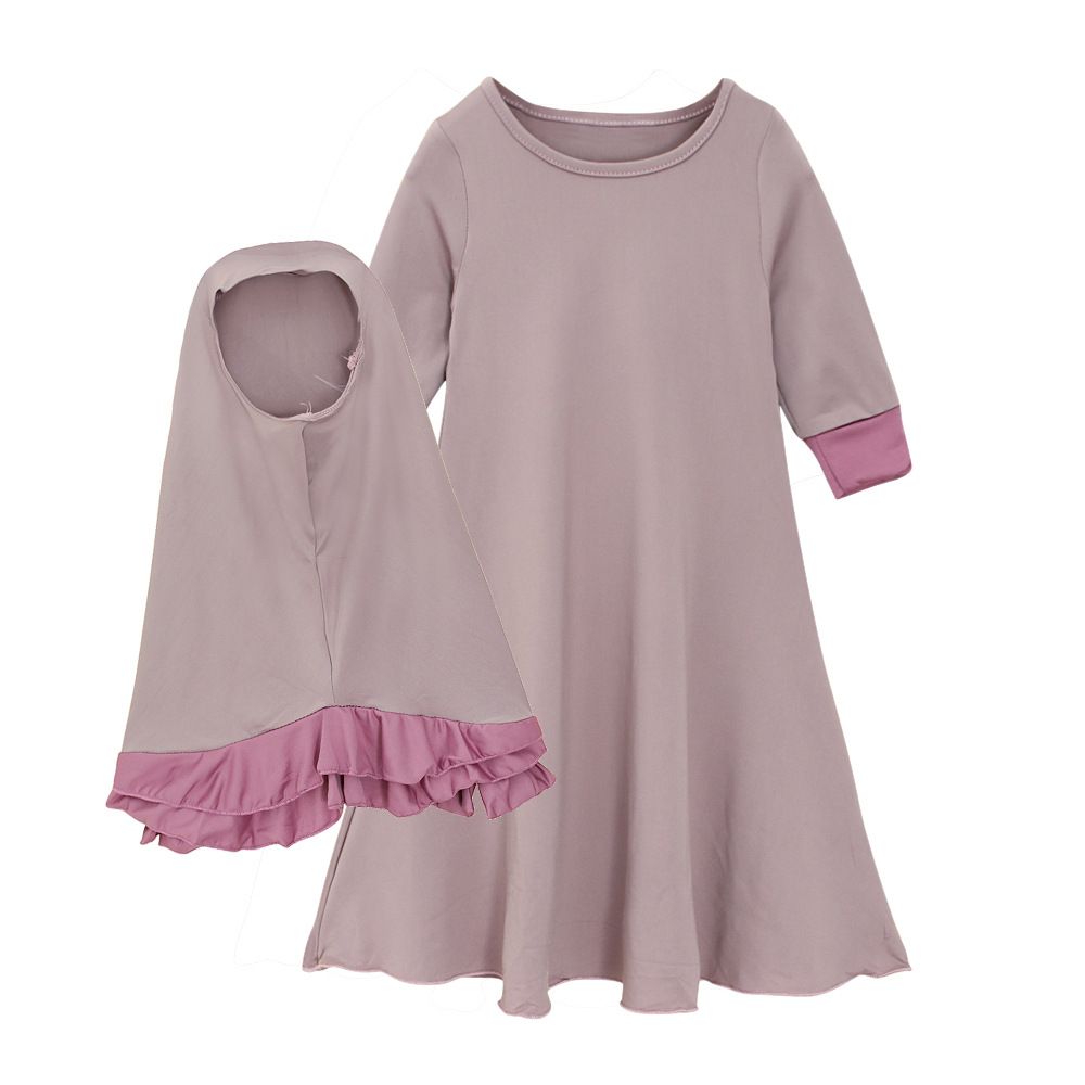 Kids’ Clothing Girls' spring and autumn long sleeved color blocked ruffled lace dress + bow headscarf two piece children's clothing set_voghion.com