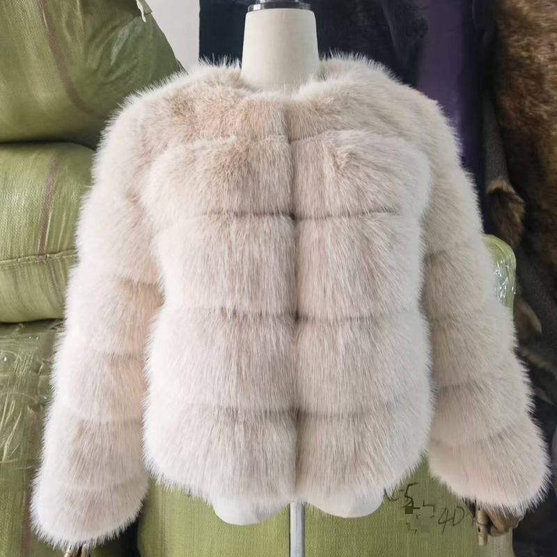 Manteau en fourrure à manches courtes et longues pour femme_voghion.com