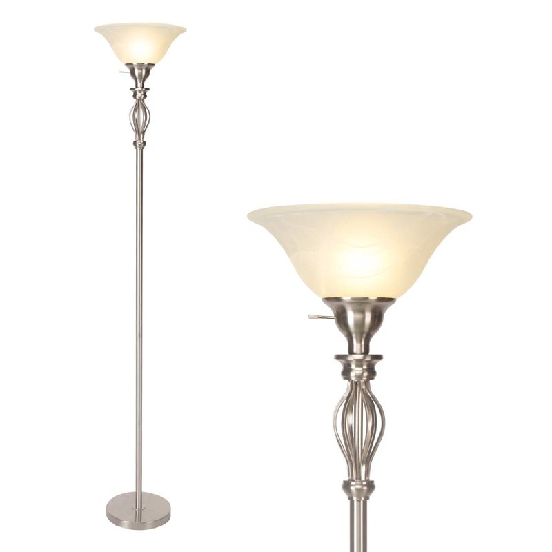 Torchiere Floor Lamps For Living Room, Standing Lamp With White Alabaster Glass Shade-Corner Floor Lamp-Pole Lamp - Elegant Floor Lamp For Bedrooms_voghion.com
