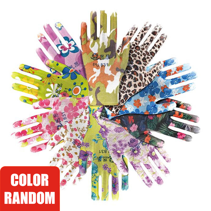 Colorful PU Coated Work Gloves For Women, Lightweight Anti-Slip Garden Gloves, Nylon Breathable Floral Protective Gloves, Random Color_voghion.com