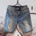 High end denim shorts, men's trendy Korean version, simple summer thin style, fashionable elastic slim fit casual capris_voghion.com