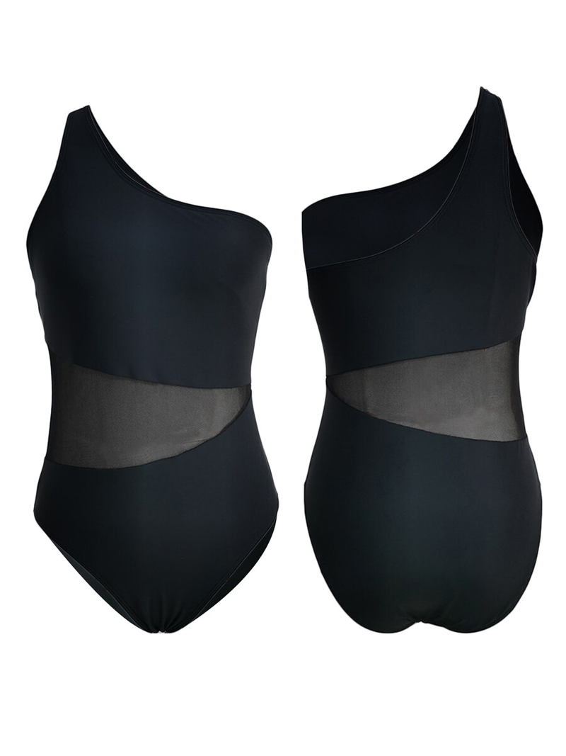 Happybuyner Women Bikini Sleeveless One-shoulder See-through Patchwork Summer Swimming Bathing Swimsuit_voghion.com