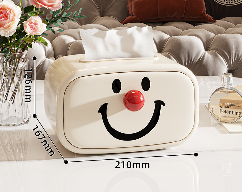 Fun Home Desktop Tissue Creative Smiling Face Paper Living Room Bedroom Office Napkin Storage Box_voghion.com