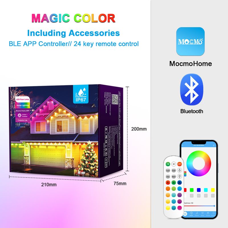 Bluetooth LED Rope Lights - Waterproof Outdoor Christmas Lights For Roof & Eaves, 16 Million Colors With Music Sync & APP Control_voghion.com