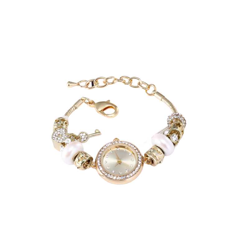 Leichte, luxuriöse Damen-Armbanduhr der Dora-Serie, hochwertige Hundertlegierungsuhren, Diamanten, rosa Perlen, Keramik, lässige Quarzuhren_voghion.com