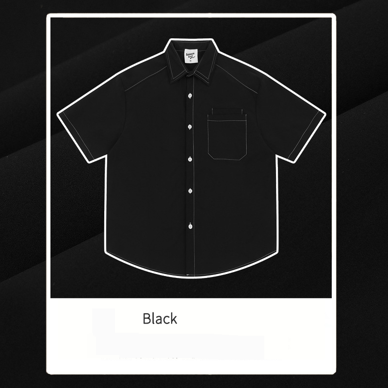 Men's Clothing High Grade Contrast Color Collection Bright Line Niche Double Lapel Work Shirt Summer Simple Solid Color Loose Long Sleeved Top_voghion.com