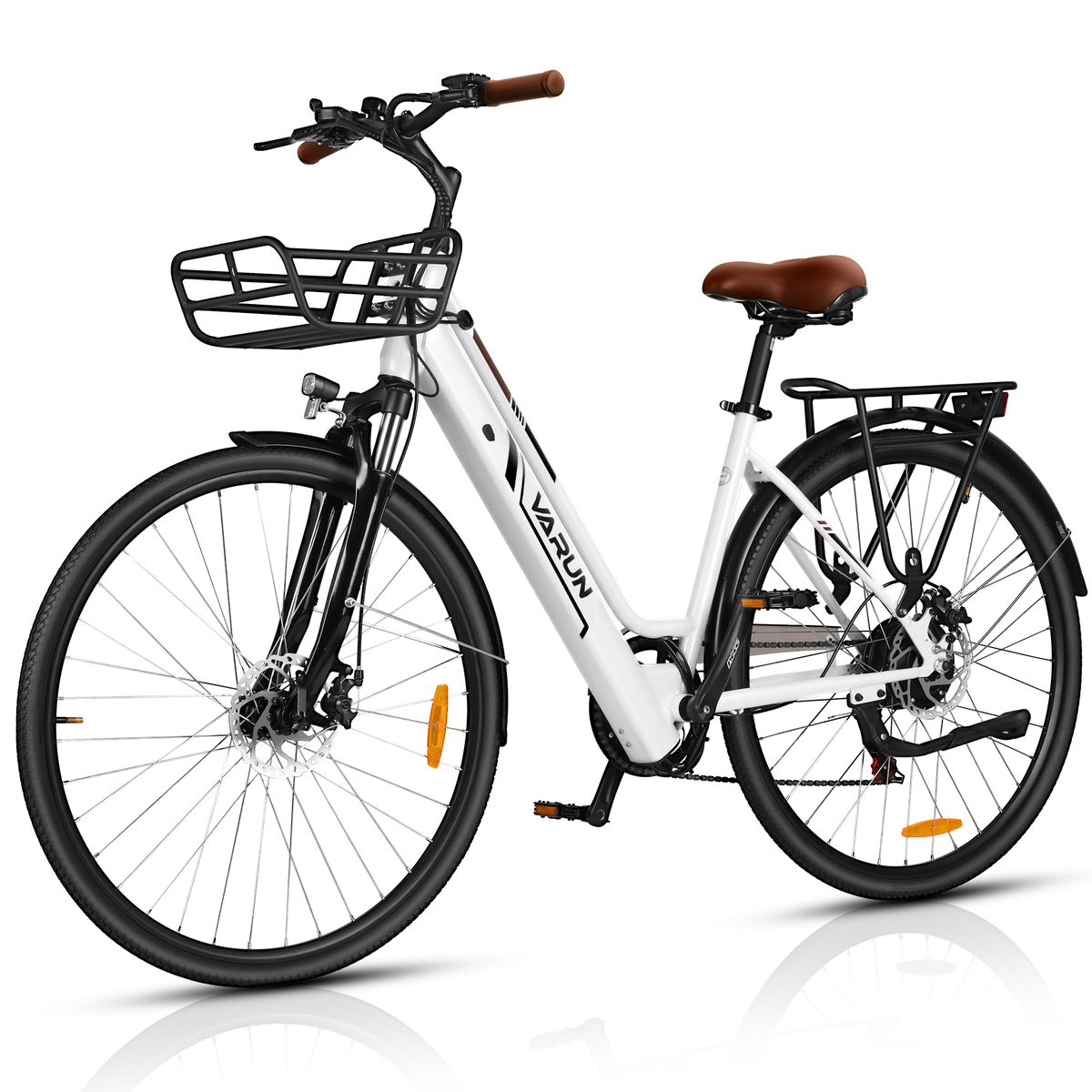 VARUN C7008 Electric Bicycle With Front Basket 28Inch Urban Commuter With 36V 10Ah Battery_voghion.com