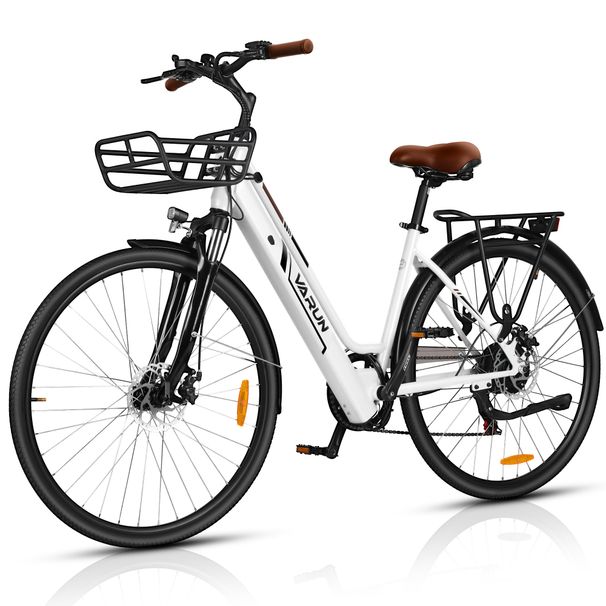 VARUN C7008 Electric Bicycle With Front Basket 28Inch Urban Commuter With 36V 10Ah Battery_voghion.com
