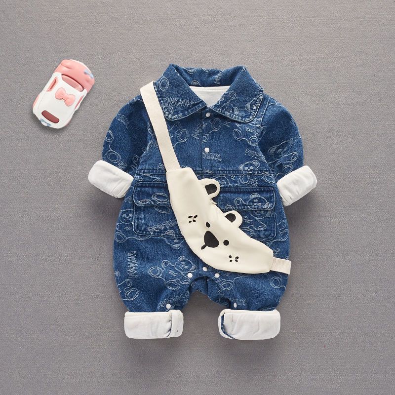 Mère et enfants Internet célébrité mois complet bébé vêtements printemps vêtements denim combinaison bébé garçon barboteuse élégant printemps sortie vêtements_voghion.com