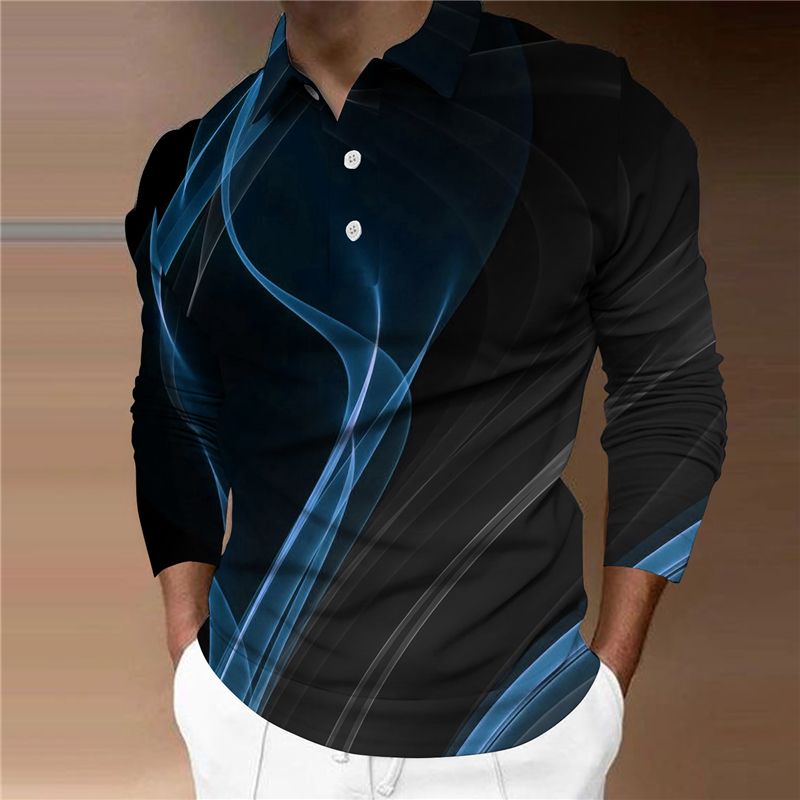 Poloshirt Herren Lässiges 3D-gedrucktes Langarm-Revers-Slim-Fit-Kontrastfarben-Gym-Fitness-Herren-T-Shirt_voghion.com