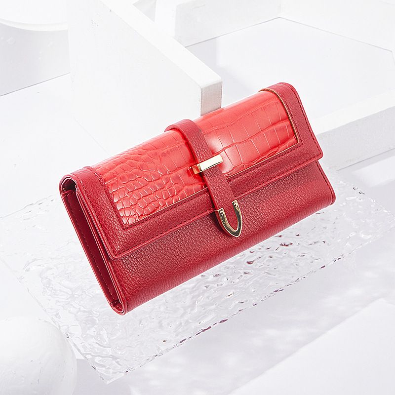 Portefeuille long pour femme, modèle 702025, motif crocodile, boucle, modèle 2025_voghion.com