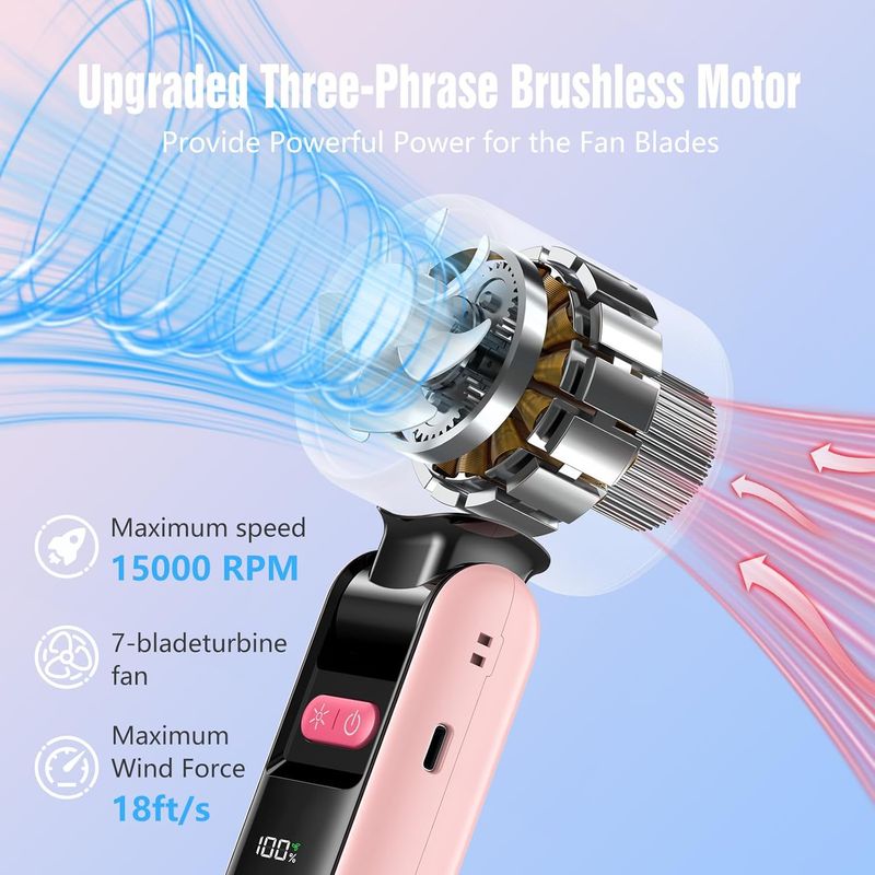 ACZT Quality Goods LED Turbo Handheld Fan - 5 Speeds 6000mAh 24H Cooling_voghion.com