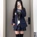 Mädchen JK Uniform Marineblauer Anzug im College-Stil Blazer Karorock Hemd Outfit Set für Damen_voghion.com