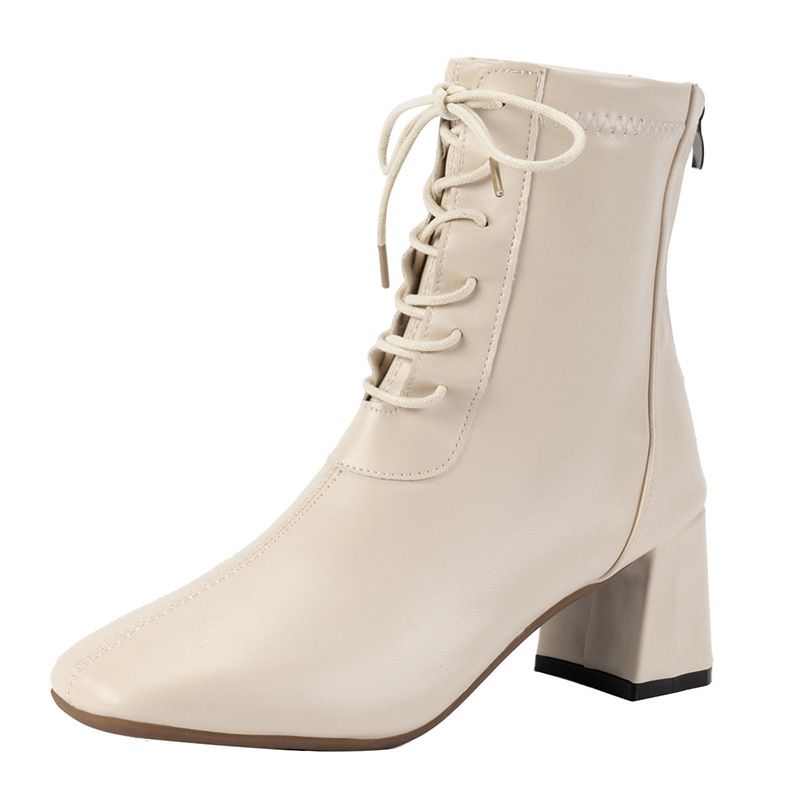 Martin Femmes Automne Hiver Nouvelle Grande Fermeture Éclair Talon Épais Sangle Mince Mode Bottes Courtes_voghion.com