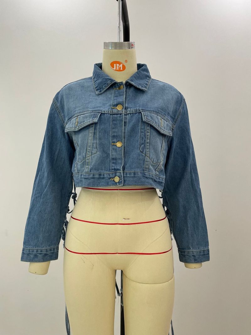 Giacca in denim con frange in rete sul retro da donna K New_voghion.com